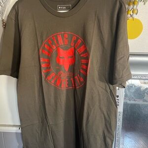 Fox Men's Dark Green Tee with Bold Red Graphic